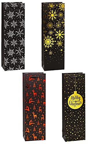 TSI Geschenktüten WEIHNACHTEN Premium für Wein- und Sektflaschen, 12er Packung, Größe: Flasche (HxBxT 38 x 12 x 8 cm), Art. Nr. 89287