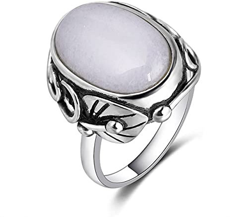 DJMJHG 925 Sterling Silber Ring Natürlicher Lapislazuli Weißer Chalcedon Mondstein Edelstein Ring Großer Stein 11x17MM Ovaler Edelstein 9 Weißer Chalcedon