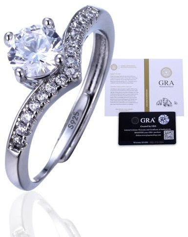 Halukakah Damen Moissanite Ring 925er Sterlingsilber mit 1 Karat Labordiamant und Zertifikat,1,0ct Eleganter Schmuck für Verlobungen,Feiern,Verstellbare Größe,Prinzessinnenkrone,für Frau,Freundin