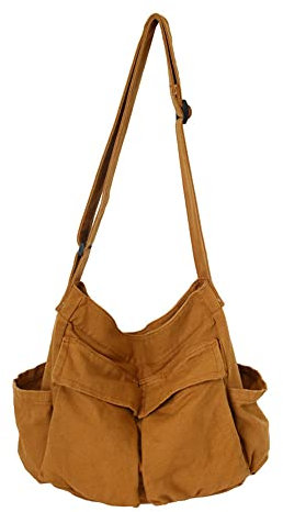 HUALEYNA Sac à bandoulière en toile pour femme, grand sac à bandoulière de voyage, multi-poches, marron