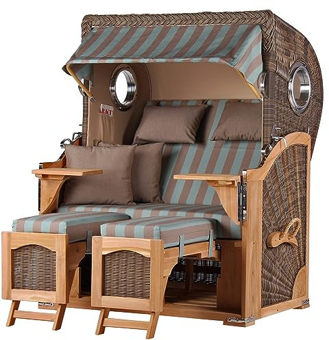 bene living Strandkorb Ammersee Teak Bullauge - PE grau - Modell 520 - Zweisitzer inkl. Liftersystem