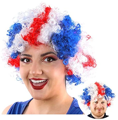 I LOVE FANCY DRESS LTD 12 Stück Erwachsene Union Jack Afro Perücke Lockig Union Jack Afro Perücke VE Day Queen Jubilee British Events