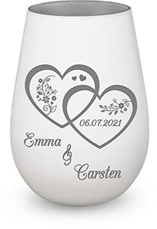 Windlicht zur Hochzeit mit Gravur - Hochzeitsgeschenk Brautpaar personalisiert mit Wunschnamen - Geschenk für Paare, Frauen und Männer, zum Valentinstag, Jahrestag, Verlobung, Muttertag