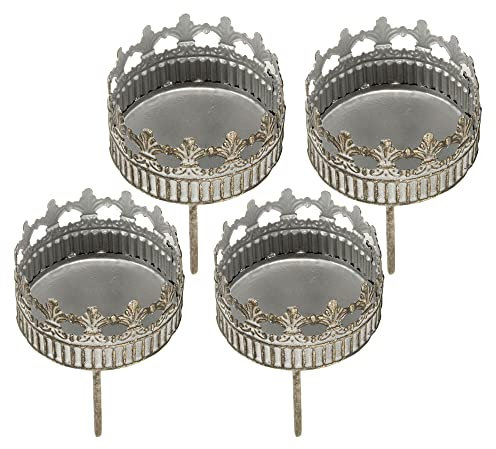 Teelichthalter für Adventskranz 4er Set - Kerzenhalter mit Spieß D 7cm in Silber antik