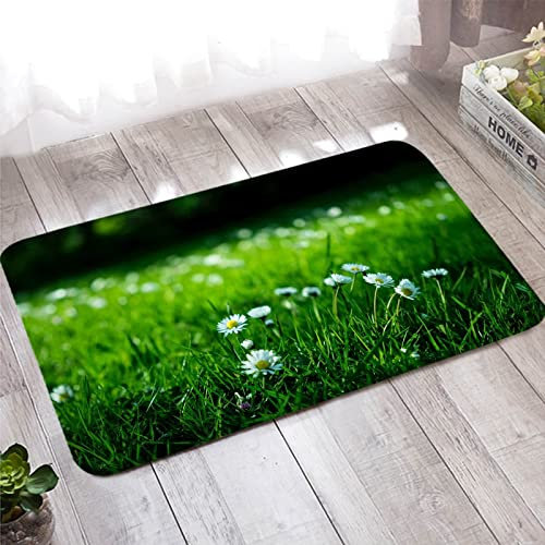 Fussmatte Personalisieren, Mokett Teppich 40X120cm Grün Weiß Wiesenblumen für Stark Frequentierte Bereiche Außerhalb des Hauses