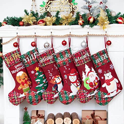 Christmas Stockings Personalized Nikolausstiefel mit Name Weihnachtsstrumpf zum befüllen Kamin Groß Nikolaus Socke für Kinder Familien Schneemann Weihnachtssmann