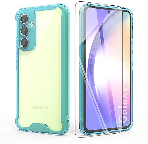 MOONESS Cover per Samsung Galaxy A54 5G Custodia con Vetro Temperato,Hard PC + Morbido Silicone TPU Case per Samsung Galaxy A54 5G - Blu