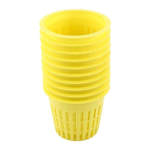 10 Macetas de Red de Jardín, Malla Maceta Red Cesta Hidropónico, Macetas de Vivero Copas de Plantas Ollas Plástico Olla de Red de Plantación para Hidroponía Jardín Balcón (Amarillo)