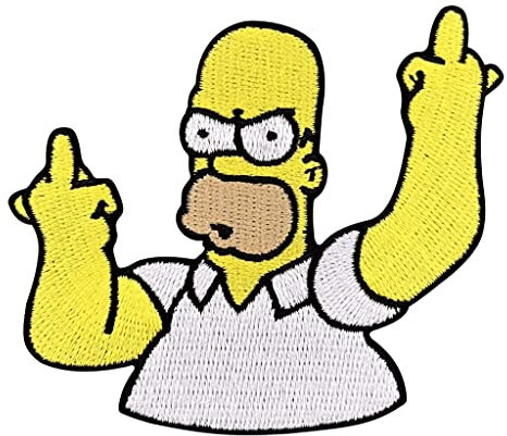 Urbanski Patch Homer Simpson zeigt Finger zum Aufbügeln 7 x 8 cm | Aufnäher Applikation Bügelbild