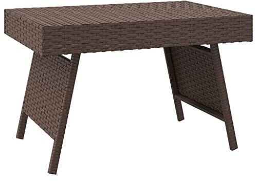 Makastle Poly Rattan Beistelltisch Klappbar Terrassentisch Klapptisch Gartentisch Balkontisch Holztisch Bistrotisch Campingtisch Garten, Braun 60x40x38 cm