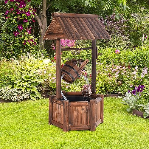 RELAX4LIFE Pozzo da Giardino, Pozzo Decorativo in Legno d'Abete con Tetto, Resistente alle Intemperie, Ideale per Giardino, Cortile e Terrazzo (Con Pompa)