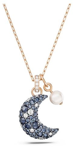 Swarovski Sublima Halskette, Mehrfarbige, Rosé Vergoldete Damenhalskette mit Mondanhänger und Strahlenden Swarovski Kristallen
