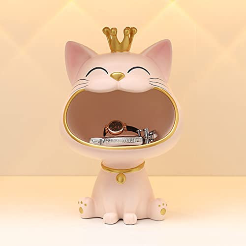Tauzveok Cat Key Bowl Decoration, Big Mouth Cat Storage Box for Jewelry, Desk Organizer, Fruit Bowl, Key Storage, Lucky Home Decor,Light pink