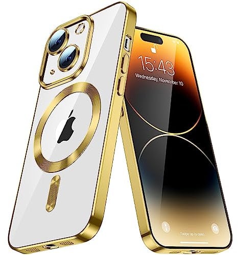 IMIRST Soft Phone Case for Apple iPhone 14 Plus - Super Magsafe & Wireless Charging Compatible Shockproof Classic Hybrid Slim Cover for Apple iPhone 14 Plus, YIX Gold