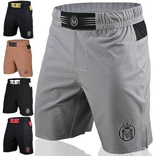 MoneyFyte MMA Shorts & BJJ Shorts Men, UFC Grappling Fight Shorts for Boxing, Kickboxing, Muay Thai 7 Cross Training Workout Grey