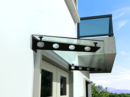 BuyLando.Shop - (Typ-BK) Glasvordach VSG Türdach Hausdach Pavillion Pergola Überdachung inkl Schwarz Pulverbeschichtet (S-Träger, 200x90cm Klarglas)