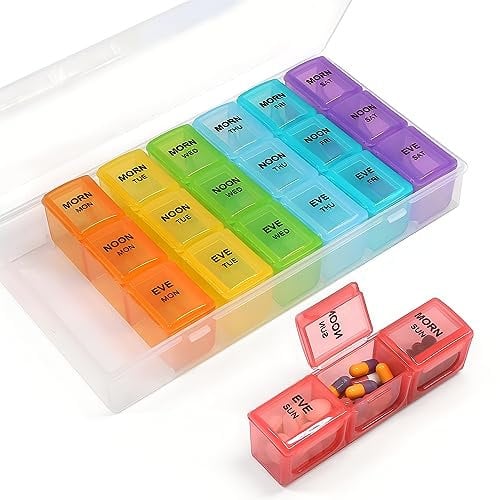 Pasking Large Pill Box Organiser - Weekly Pill Dispenser 7 Day 3 Times a Day AM PM Travel Medication Reminder Vitamin Container Holding Plenty of Medicines and Supplements