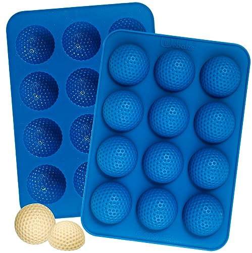 Webake Golf Ball Chocolate Mould Silicone 2 Pcs 12 Holes Golf Shaped Candy Moulds for Candy, Chocolate, Cake Decoration