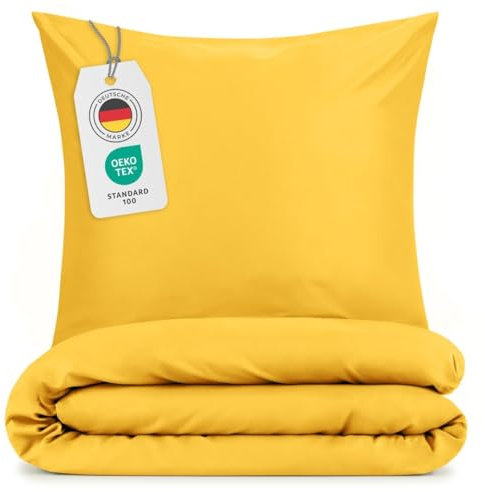 Blumtal Bettwäsche 155x220 cm & 2 Kissenbezüge 40x80 cm - Bettbezüge aus Atmungsaktivem Mikrofaser, Superweiches Bettbezug Set, Oeko-Tex Zertifiziert, 3teilig - Gelb
