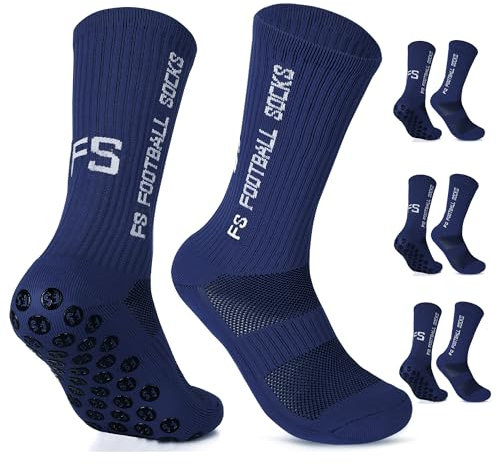 Gohanny Fußballsocken 3 Paar Rutschfeste Fußball Socken,Größen 35-39, Fussball Socken für Damen & kinder - Anti-Rutsch Grip Fußball Socken- Sportsocken Atmungsaktiv, Marineblau