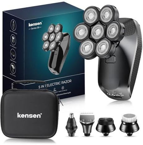 Afeitadora Cabeza para Hombre, Afeitadora Eléctrica 5 en 1, Maquina de Afeitar Impermeable en Seco y Húmedo, Recortadora Barba