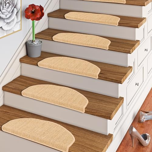 Snapstyle Natur Sisal Stufenmatte Halbrund Einfarbig, Größe/Ausführung/Menge:24x65 cm (halbrund) 15 Stck., Farbe:Nuss