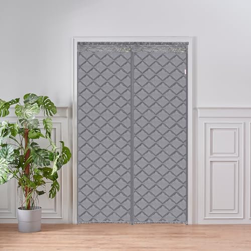 sourcing map Magnetic Thermal Insulated Door Curtain, Fits 43 x 75 Door Durable Oxford Weatherproof Door Blanket to Keep Warm in Winter and Cool in Summer, Gray