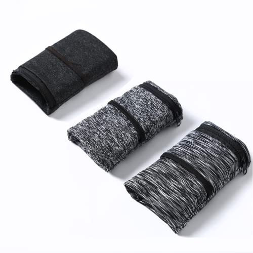 Handgelenktasche, Geldbörse mit Reißverschluss zum Laufen, Wandern, Radfahren, Yoga und mehr (L, Schwarz + Mattschwarz + Grau)
