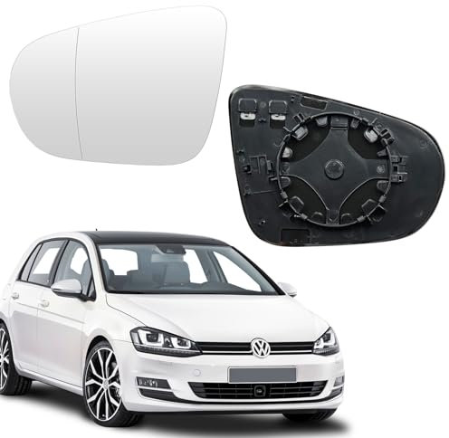 Convitex Spiegelglas für VW Golf 6 08-12, Beheizbar Spiegelglas für Touran 10-15, Asphärisch Ersatzspiegel für Golf 6 5K1, Außenspiegel Glas mit Trägerplatte/Links Fahrerseite
