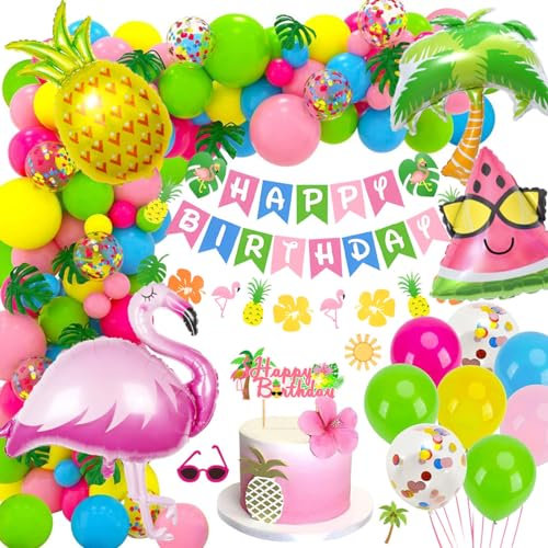 Decoracion Hawaiana Fiesta, Tropical Fiesta Decoración, Hawaii Ghirlanda Palloncini con Flamenco, Piña, Árbol Coco Globos Helio, Pancarta Cumpleaños para Fiesta Piscina Cumpleaños Hawaiana Luau Aloha