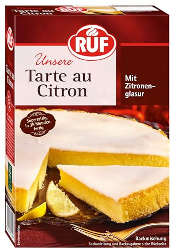 RUF Tarte au Citron, Backmischung für einen schnellen Zitronen-Kuchen französischer Art, mit fruchtiger Glasur, 380 g