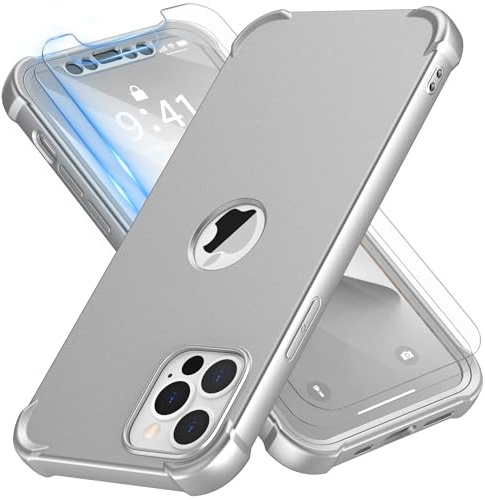 ORETECH for iPhone 12 Pro Max Case, Shockproof Slim,Screen Protector,Silver