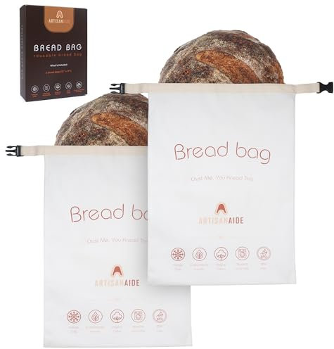 2 Stück 30,5 x 43,2 cm Brotbeutel, Brotaufbewahrung für hausgemachten Sauerteig, wiederverwendbare Brotbeutel für hausgemachtes Brot, Schnallenverschluss, maschinenwaschbar, gefriergeeignet, BPA-frei,