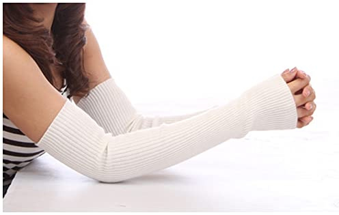 Manicotto Braccio Autunno Inverno 50 cm Braccioli da Donna Scaldatori a Braccio in Lana Lavorato a Maglia Manica Arm Solo Superfine Lungo Guanti Senza a Maglia Manicotto Braccio Donna (Size : White)