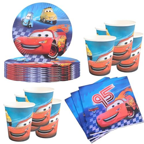 Glurak Kinder Geburtstag Party Deko Geschirr Kit Autos, Serviert 10 Personen, Inklusive Servietten, Kuchen Teller, Tassen, Cars Partygeschirr für Kinder