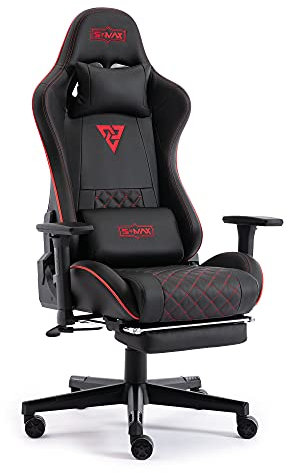 S*MAX Gaming Chair with Footrest Thicken Seat Gamer Chairs with 3D Adjustanle Armrest PU Leather Headrest and Lumbar Support High Back Gaming Chair for Adults Black