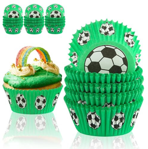 300 Stück Muffinförmchen Papier, Pralinenförmchen Papier für Fussball, Mini Muffins Papierförmchen, Kuchen Deko Fußball, für Partys, Fussball Geburtstag Deko