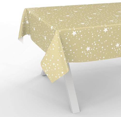 Wachstuchtischdecke Wachstischdecke Wachstuch Tischdecke abwaschbar Gartentischdecke Wasserabweisend 100x140cm Schnittkante Sterne Beige