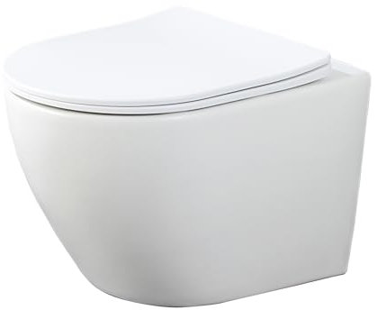 BAIKAL Inodoro de Cerámica T8. WC Suspendido con Sistema Rimless. Sanitario con Salida a Pared y Asiento con caída Amortiguada. Blanco Mate