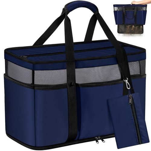 BTNEEU Große Strandtasche Familie mit Reißverschluss XXL Damen Strandtasche Wasserdicht Badetasche Reisetasche Sporttasche Handgepäck Tasche Weekender Bag Schwimmtasche Beach Tote Bag (Blau)