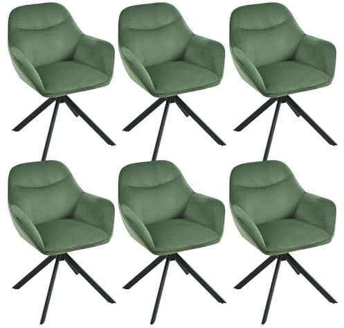 Goeurvant Drehstuhl Esszimmer 6er Set Samt Grün mit Armlehne Polsterstuhl Esszimmerstühle drehbar Küchenstuhl mit Metallbeine und Rückenlehne für Wohnzimmer Esszimmer