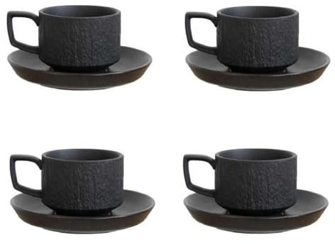 Saumo 4er Set Kaffeetassen mit Unterteller aus Keramik – 175 ml, modernes Design in Schwarz, perfekt für Kaffee, Tee und Cappuccino – stilvoll für Zuhause, Büro und besondere Anlässe