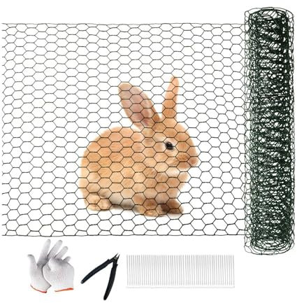 Maschendrahtzaunbinder, Vogelschutzgitter, Volierendraht, Kaninchendraht, Wühlmausgitter Für Hochbeet, Zaun Für Haustiere, Kaninchen Und Hühner Mit 50 Kabelbindern, Zange Und Handschuhen Für Ackerland
