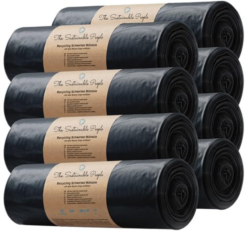 TSP Schwerlast Müllsäcke 240L - mind. 90% Post-Consumer-Abfälle (PE) - Blauer Engel zertifiziert - 8 Rollen - extrem reißfest (70 μm) - 100x125 cm - ideal für Renovierung und Gewerbe-Abfälle