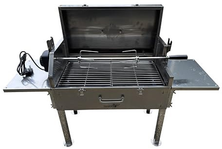 Electric Rotisserie BBQ Grill, Stainless Steel, Portable Outdoor Barbecue with Side Tables