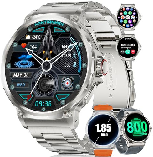 Montre Connectée Homme avec 3 Bracelets/800mAh,1,85'' HD Grand Écran Smartwatch pour Android iOS,Montre Intelligente avec 123 Modes Sportifs,Appel Bluetooth,24/7 Moniteur de Fréquence Cardiaque