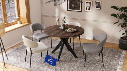 designimpex Design Esstisch rund Renzo Eiche dunkel/Schwarz matt ausziehbar 110 cm bis 180 cm runder Esszimmertisch Küchentisch Funktionstisch oval Kitchen Table Esszimmer Dining Table Ausziehtisch