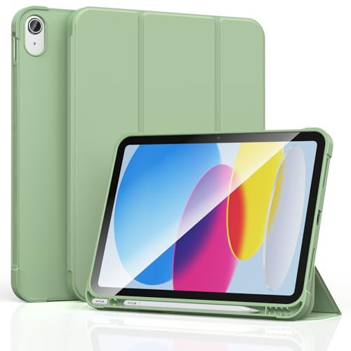 AK Funda para iPad (A16) 11ªGeneración 2025 11 Pulgadas/iPad 10ªGeneración 2022 10,9 Pulgadas,Soporte Trifold Silicona Funda con Portalápices(Verde)