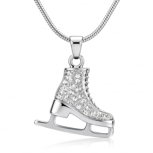 YIQPKUM Elegant Versilbert Schlittschuh Halskette Funkelnd Kristall Wintersport