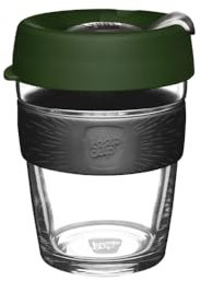 KeepCup Brew, Reusable Coffee Cup - Tempered Glass and Splashproof Sipper Lid, Medium 12oz/340ml - Pine